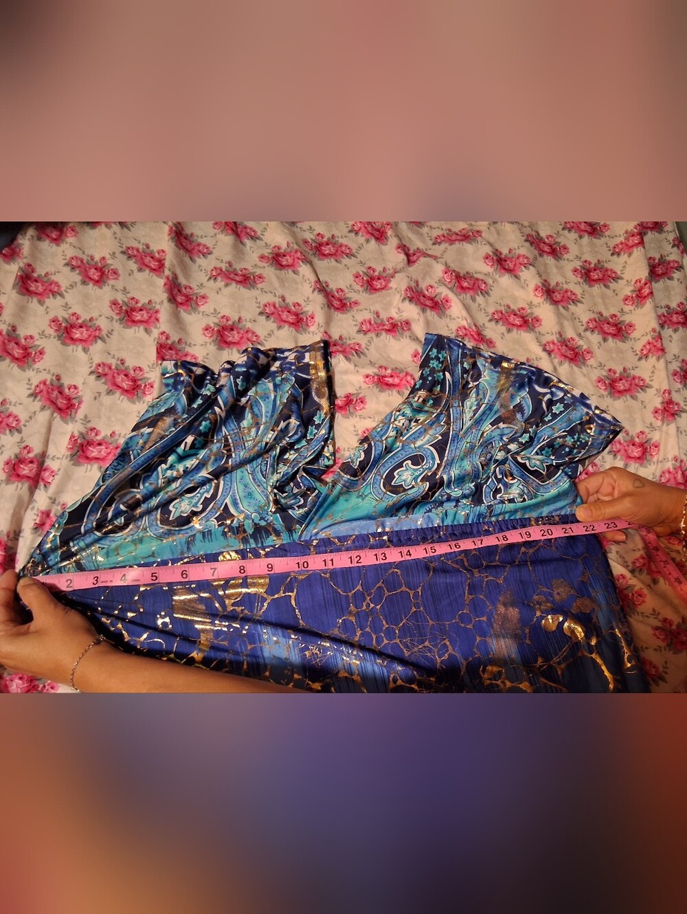 Shoreline Blue Teal and Gold Paisley V-Neck Maxi Dress - Picture 8 of 8